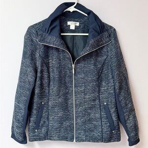 Christopher & Banks Navy Tweed Blazer with silver metallic thread